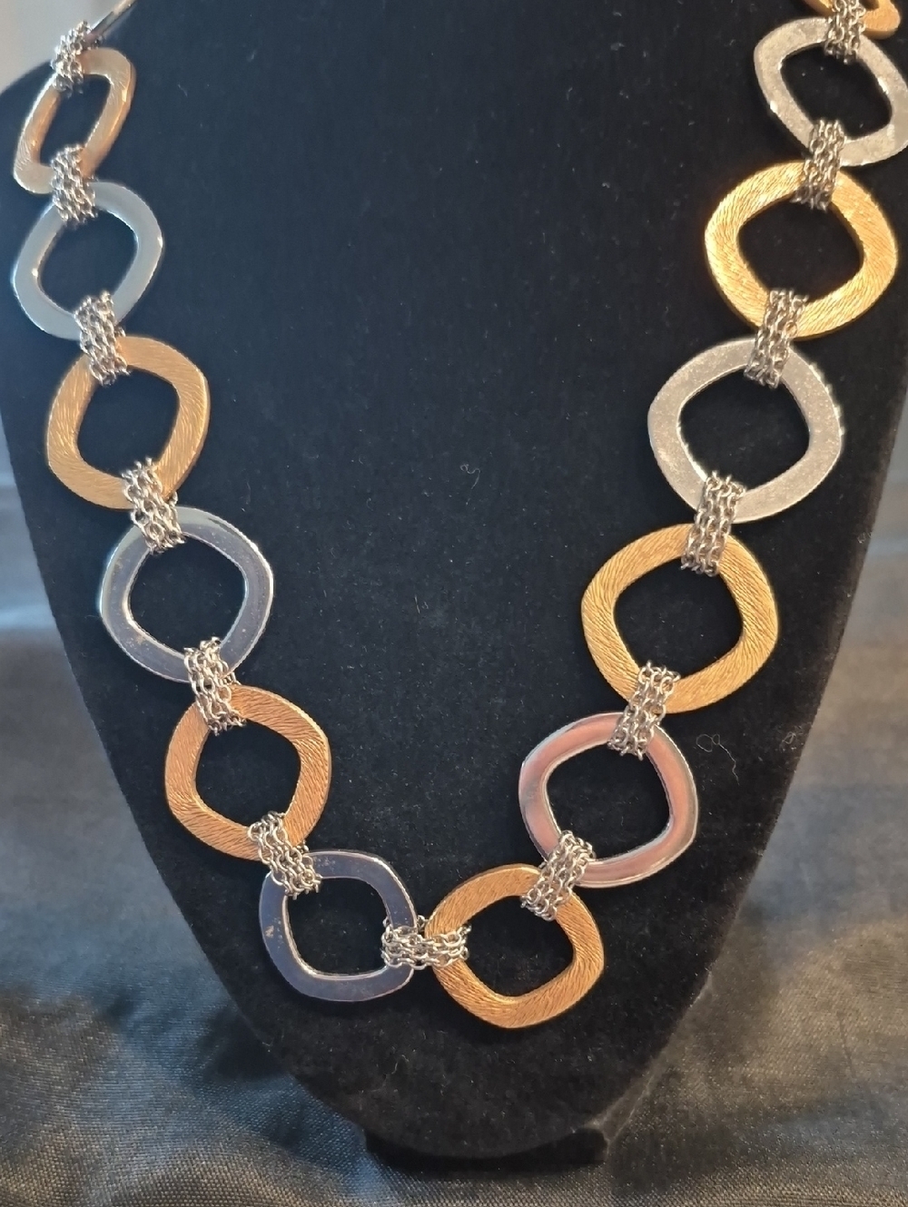 Gold and Silver Stainless Steel Linked Geometric Necklace - Women Jewelry